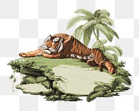 Vintage tiger png animal sticker, transparent background