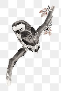 Hokusai’s Japanese owl png on transparent background.   Remastered by rawpixel. 