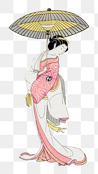 Japanese woman png with umbrella on transparent background.    Remastered by rawpixel. 