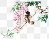 Japanese bird and flower png on transparent background.    Remastered by rawpixel. 