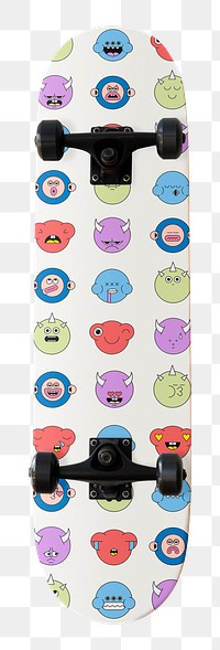 Png emoji pattern skateboard sticker, transparent background