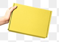 Yellow parcel box png, shipping product packaging sticker, transparent background