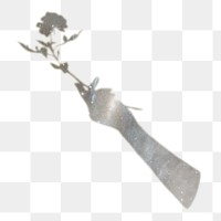 PNG aesthetic sticker, hand holding flower silhouette, transparent background