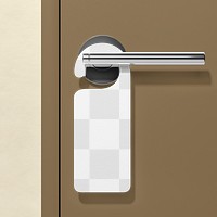 Door hanger png mockup, 3D hotel room, transparent design