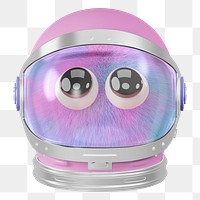 Png fluffy monster in helmet sticker, 3D rendering, transparent background