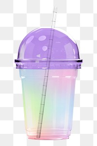Png colorful plastic cup sticker, 3D rendering, transparent background
