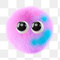 Png fluffy monster sticker, 3D rendering, transparent background