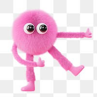 Png cute fluffy monster sticker, 3D rendering, transparent background