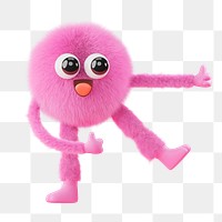 Png cute fluffy monster sticker, 3D rendering, transparent background