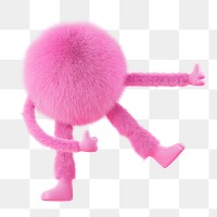 Png pink fluffy monster sticker, 3D rendering, transparent background