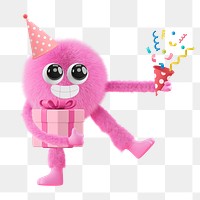 Png cute monster birthday sticker, 3D rendering, transparent background