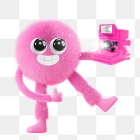 Png cute monster selfie sticker, 3D rendering, transparent background