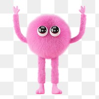 Png cute fluffy monster sticker, 3D rendering, transparent background