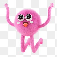 Png cute monster jumping sticker, 3D rendering, transparent background