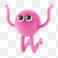 Png cute monster jumping sticker, 3D rendering, transparent background