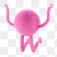 Png cute monster jumping sticker, 3D rendering, transparent background