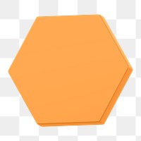 Png yellow hexagon sticker, 3D rendering, transparent background