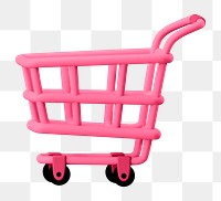 Png shopping cart sticker, 3D rendering, transparent background