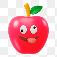 Png crazy face apple sticker, 3D rendering, transparent background