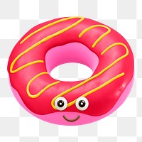 Png cute donut sticker, 3D rendering, transparent background