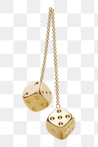 Png golden dice & chain sticker, 3D rendering, transparent background