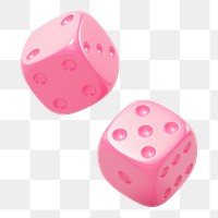 Png pink dice sticker, 3D rendering, transparent background