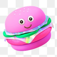 Png pink hamburger sticker, 3D rendering, transparent background