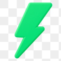 3D rendering png green lightning sticker, collage element on transparent background