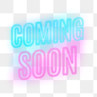 Coming soon png word sticker, neon typography