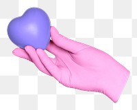Hand holding png heart sticker, transparent background