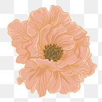 Vintage peony png aesthetic Japanese ukiyo-e remixed sticker, transparent background