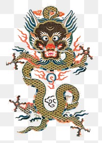 Chinese embroidered dragon png, mythological animal , transparent background. Original public domain image. Digitally enhanced by rawpixel.