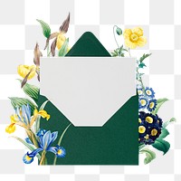 Flower envelope png sticker, botanical illustration, transparent background