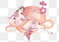 Png vintage nude woman sticker, botanical remix, transparent background