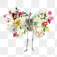 Png skeleton botanical remix sticker, transparent background