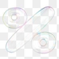 Percent sign symbol png sticker, 3D transparent holographic bubble