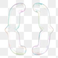 Curly brackets symbol png sticker, 3D transparent holographic bubble