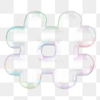 Hashtag symbol png sticker, 3D transparent holographic bubble