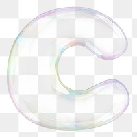 C png letter sticker, 3D transparent holographic bubble