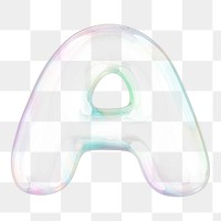 A png letter sticker, 3D transparent holographic bubble