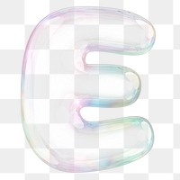 E png letter sticker, 3D transparent holographic bubble