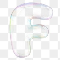 F png letter sticker, 3D transparent holographic bubble