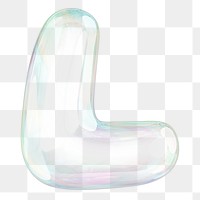 L png letter sticker, 3D transparent holographic bubble