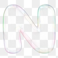 N png letter sticker, 3D transparent holographic bubble