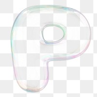 P png letter sticker, 3D transparent holographic bubble