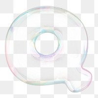 Q png letter sticker, 3D transparent holographic bubble