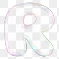 R png letter sticker, 3D transparent holographic bubble