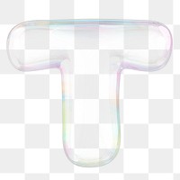 T png letter sticker, 3D transparent holographic bubble