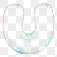 U png letter sticker, 3D transparent holographic bubble