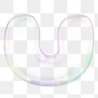 U png letter sticker, 3D transparent holographic bubble